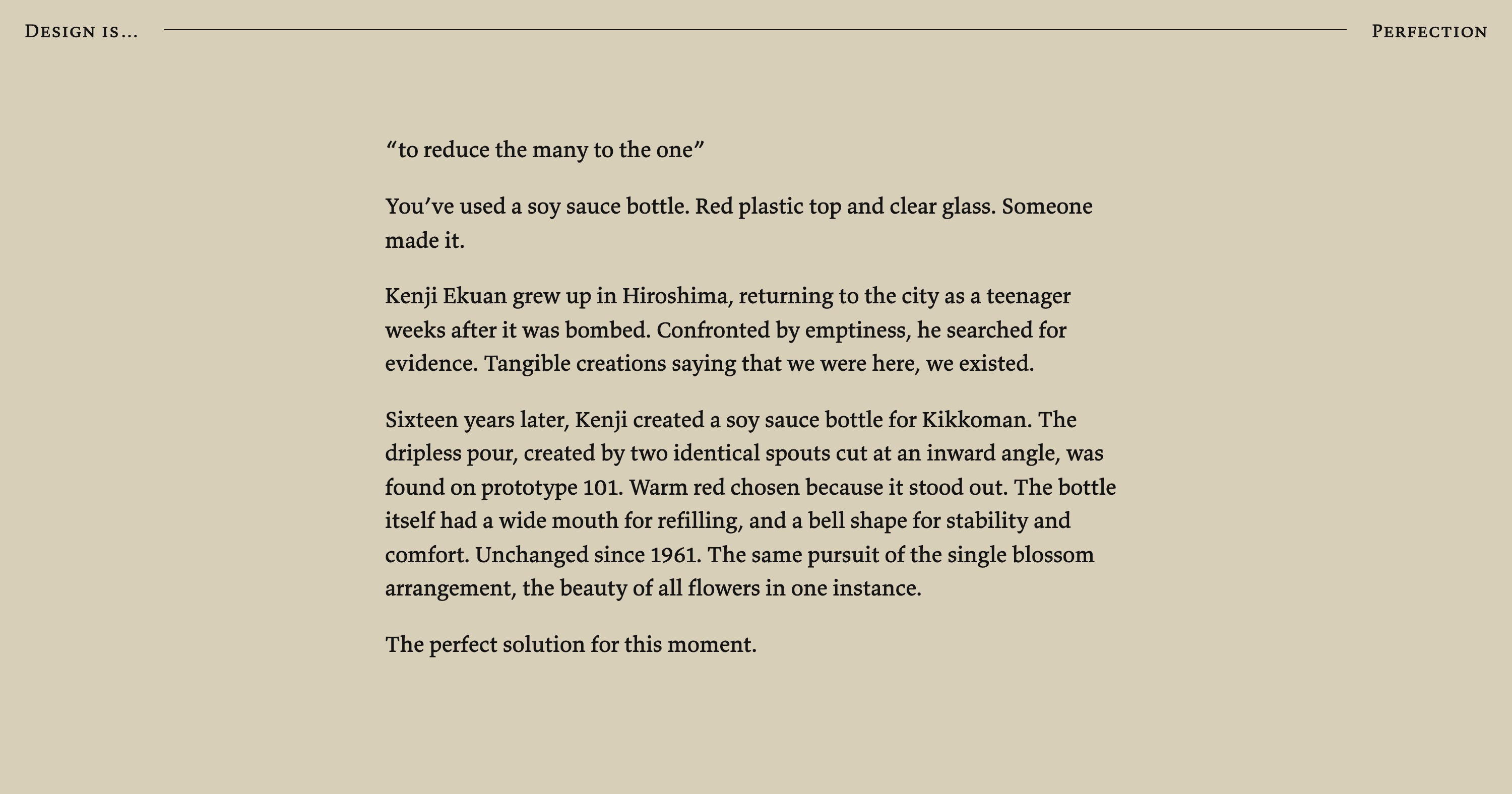 The finished Design is… reader on desktop, showing the complete Perfection chapter beneath its slim chapter header.